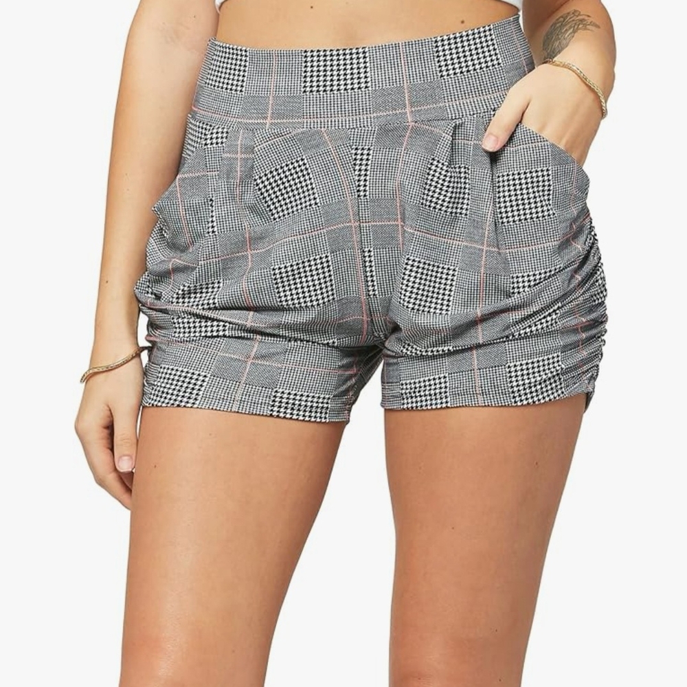 Women's Black and White Checkered Shorts